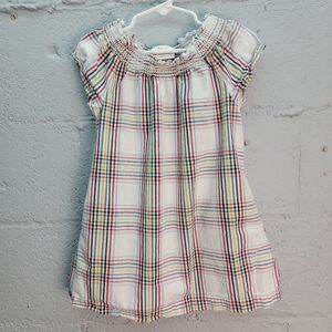 Hanna Andersson Colorful Plaid Print 100% Cotton Cap Sleeve Dress with Pockets